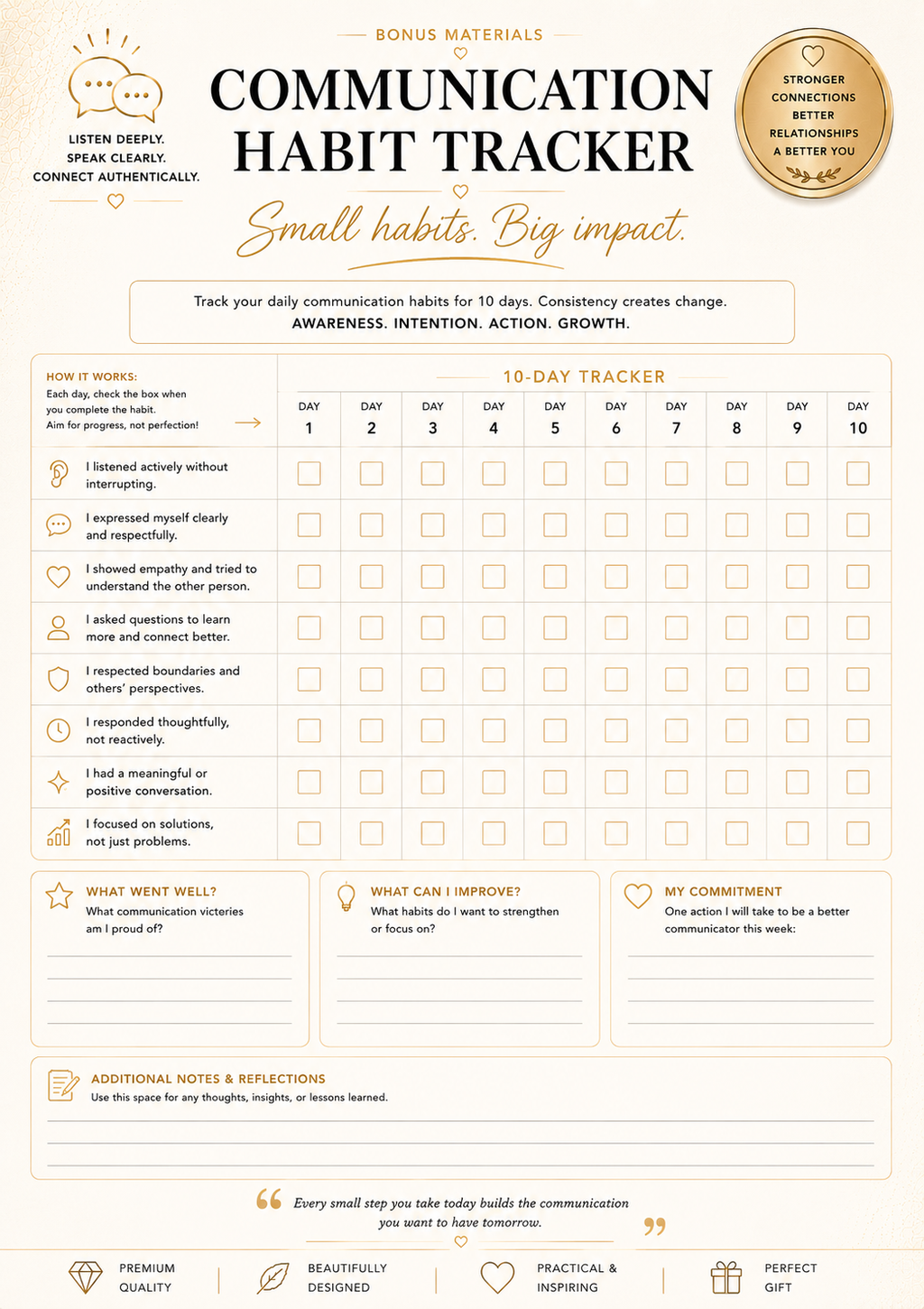 Communication Journal Workbook | Improve Communication Skills & Build Stronger Relationships | Self-Reflection & Personal Growth | Printable PDF