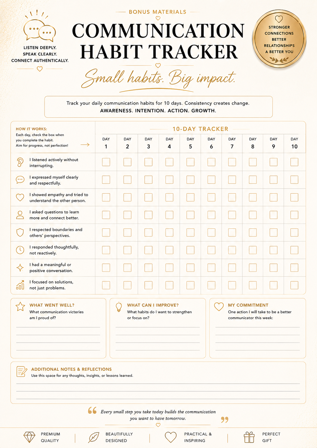 Communication Journal Workbook | Improve Communication Skills & Build Stronger Relationships | Self-Reflection & Personal Growth | Printable PDF