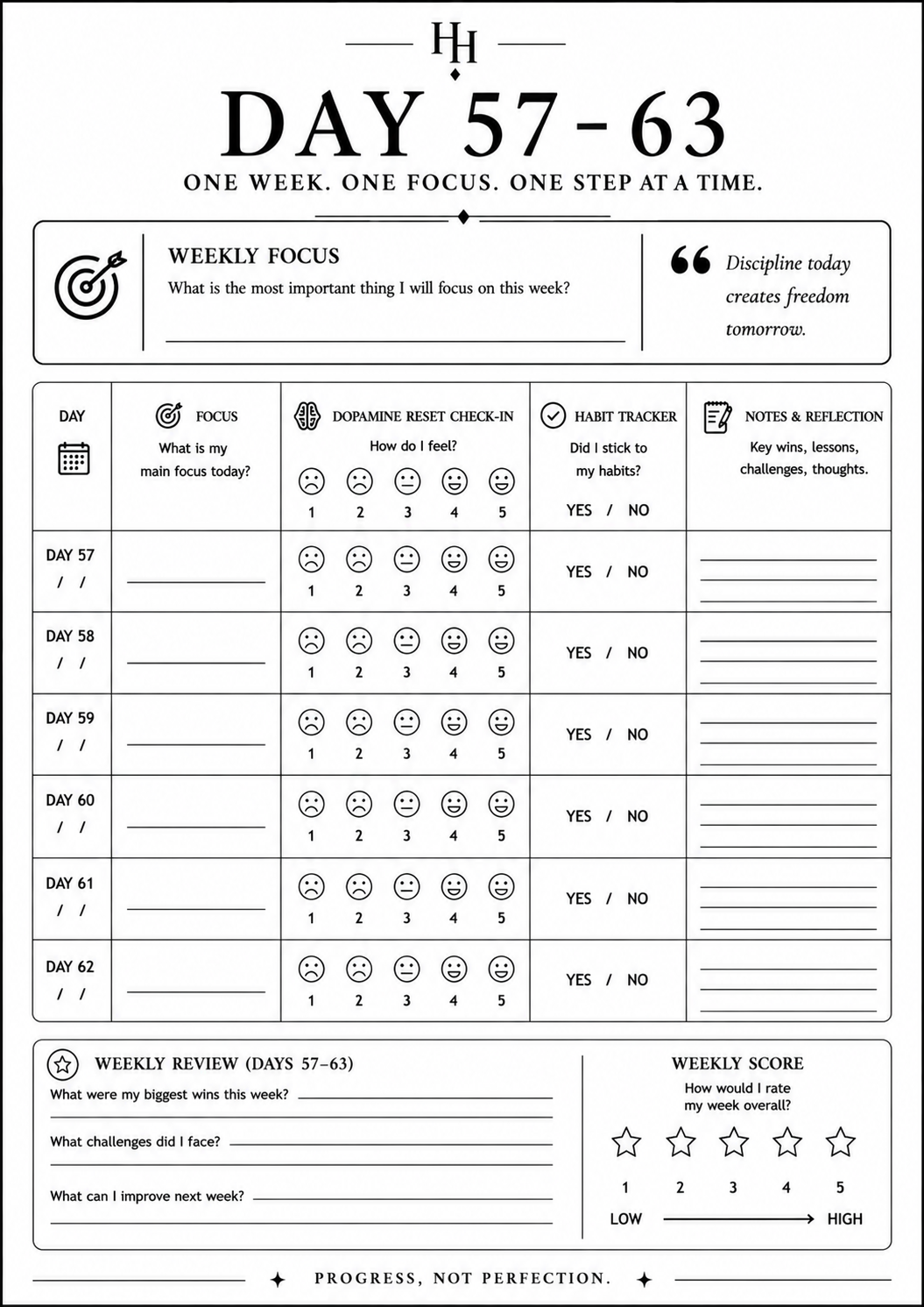 90 Day Dopamine Reset Workbook | Break Bad Habits & Reclaim Focus | Digital Detox, Self-Discipline & Mindset Journal | Printable PDF
