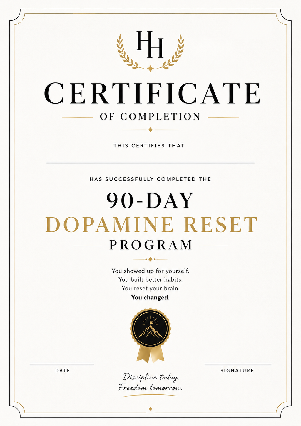 90 Day Dopamine Reset Workbook | Break Bad Habits & Reclaim Focus | Digital Detox, Self-Discipline & Mindset Journal | Printable PDF