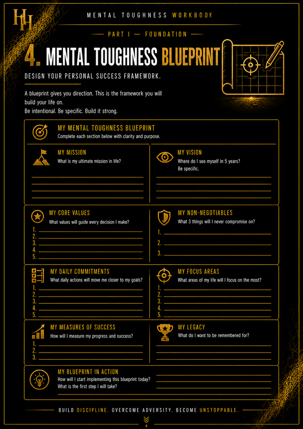 Mental Toughness Workbook | Build Resilience, Self-Discipline & Confidence | 90-Day Personal Growth Journal | Printable PDF