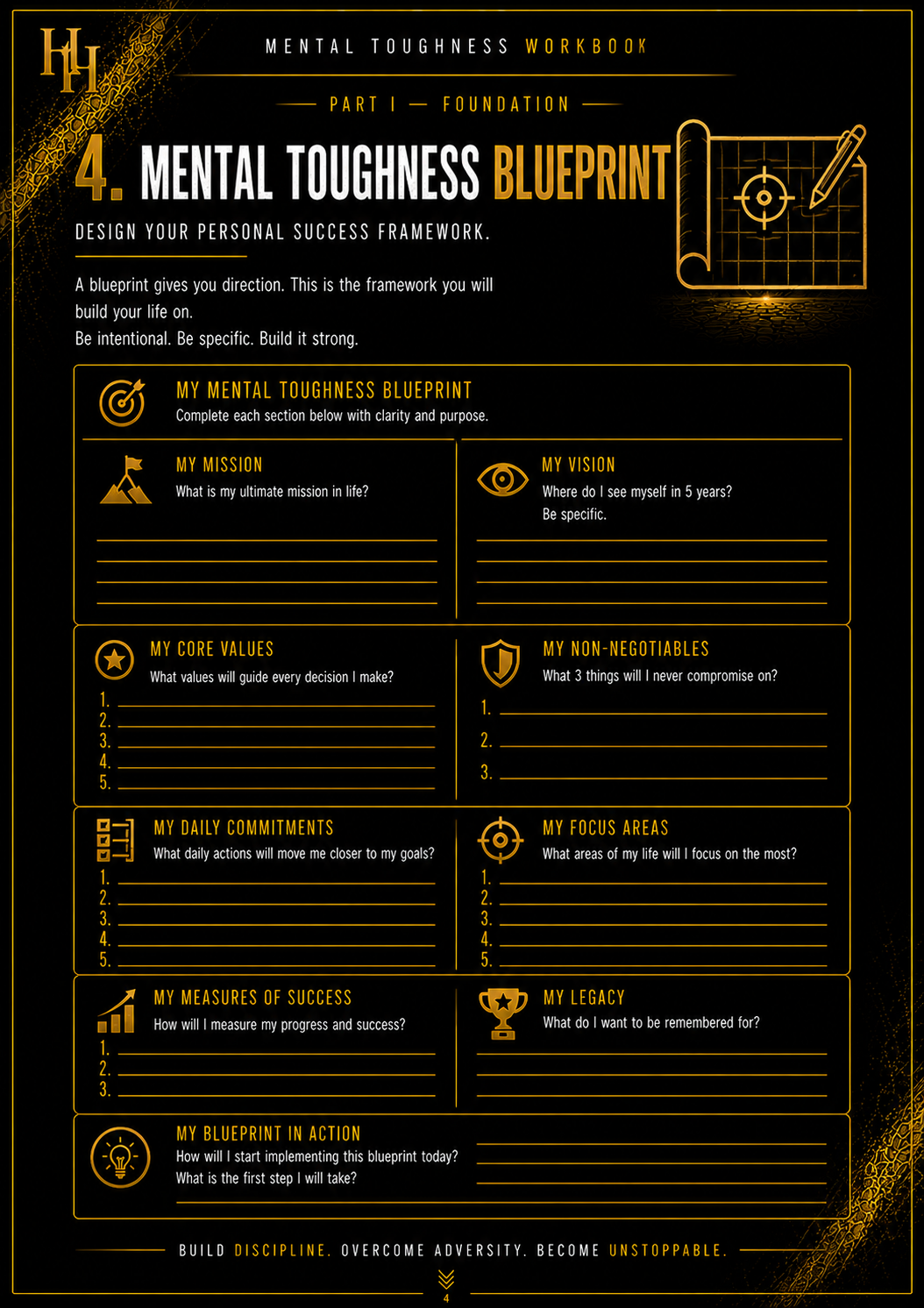 Mental Toughness Workbook | Build Resilience, Self-Discipline & Confidence | 90-Day Personal Growth Journal | Printable PDF