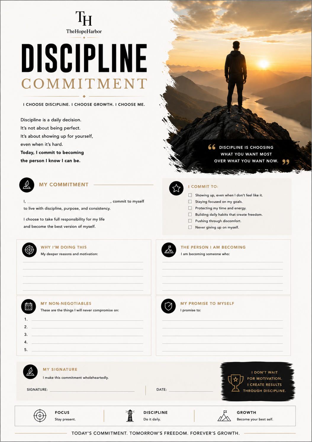 90-Day Self-Discipline Workbook | Habit Tracker, Goal Planner, Productivity Journal (Digital Download)